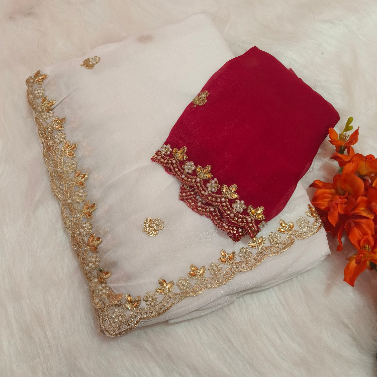 White Shimmer Embroidery Saree