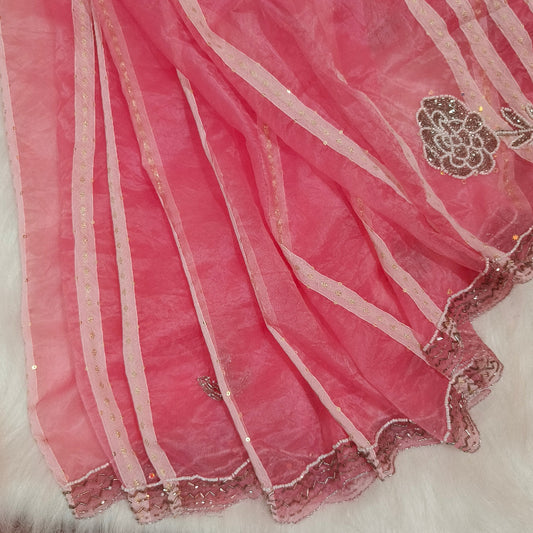 Pink Heavy Organza Saree