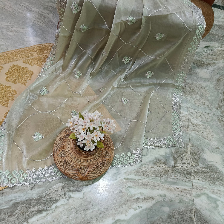Pastel Green Shimmer Saree