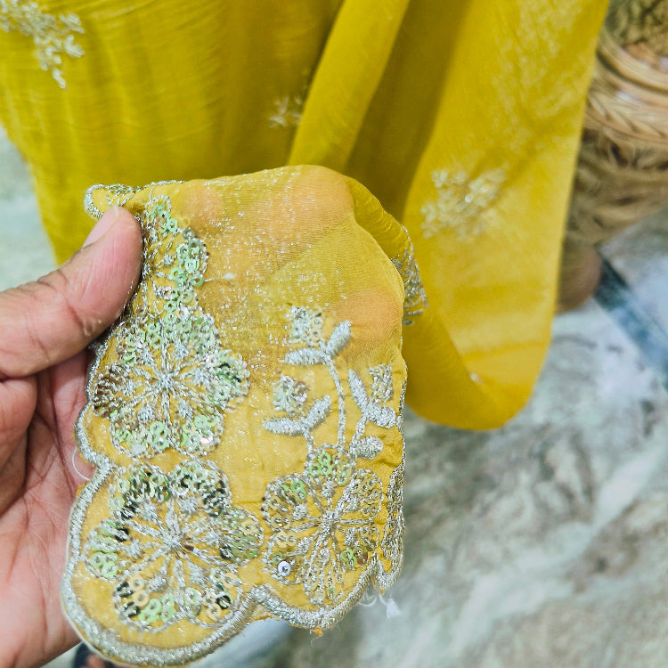 Olive Green Embroidered Shimmer Saree