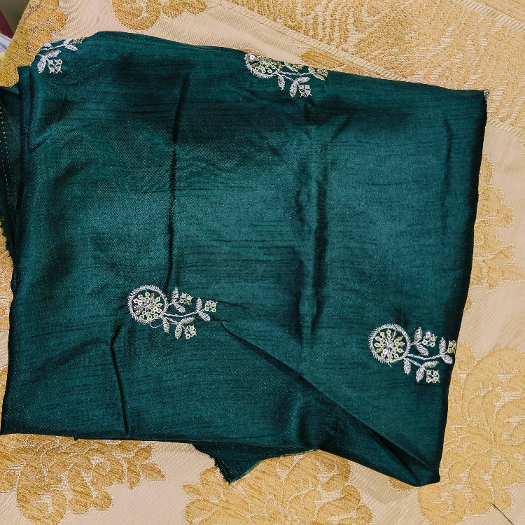 Olive Green Embroidered Shimmer Saree