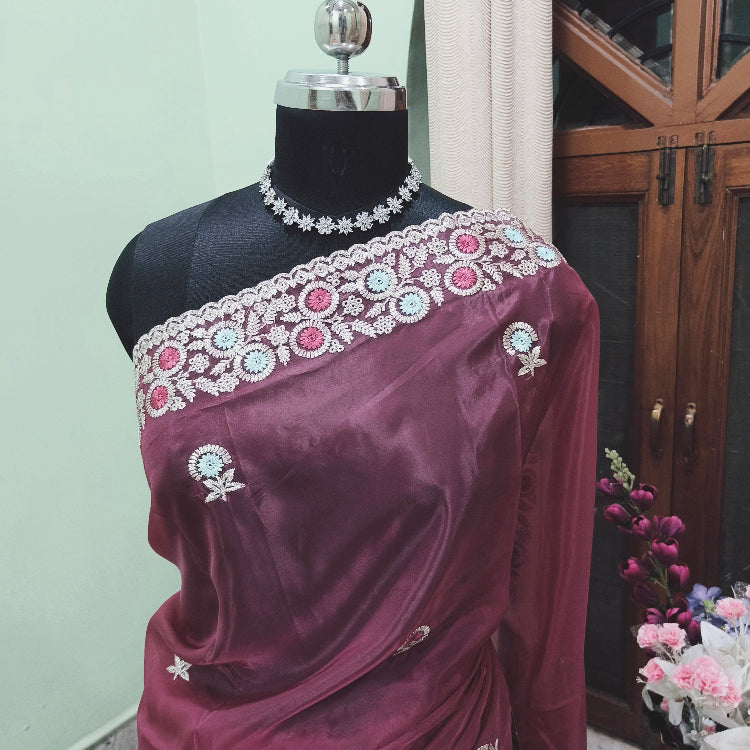 Organza Pastel Maroon Saree