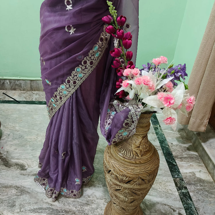 Organza Purple Saree