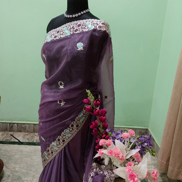 Organza Purple Saree