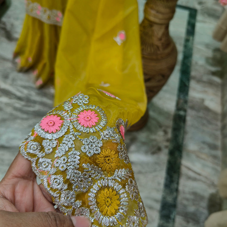 Organza Lemon Yellow Saree