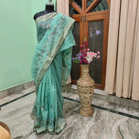 Sea Green Cotton Silk Saree