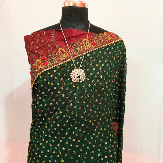 Green Chiffon Printed Saree