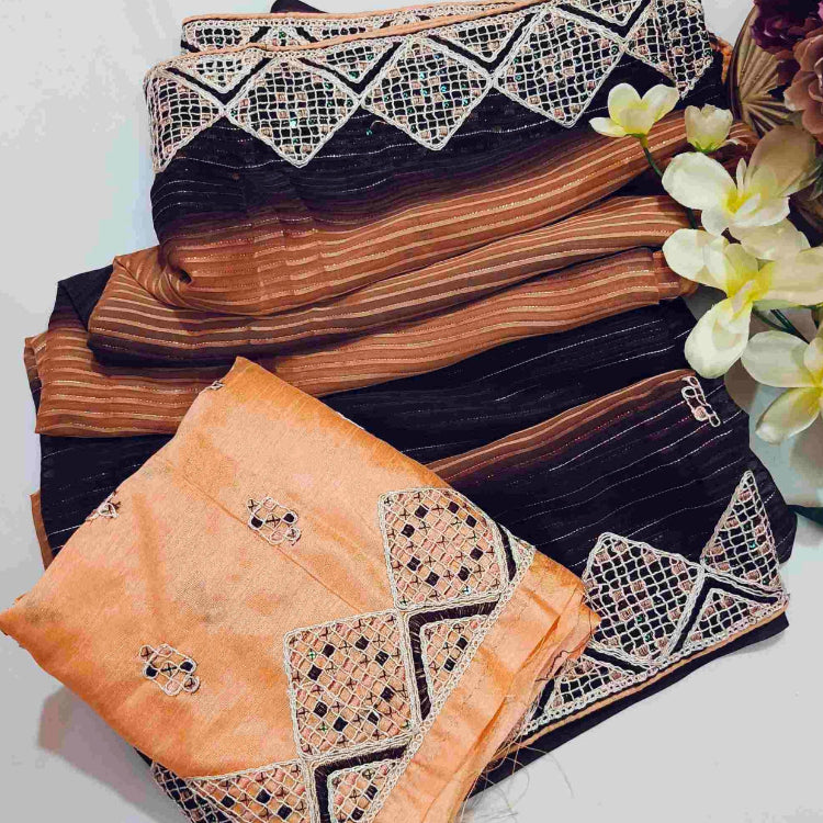 Brown Georgette Embroidery Saree