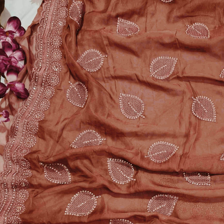 Brown Pastel Satin Saree